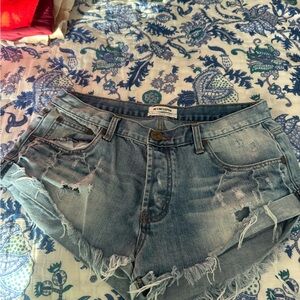 One Teaspoon Blue Distressed Jean Shorts